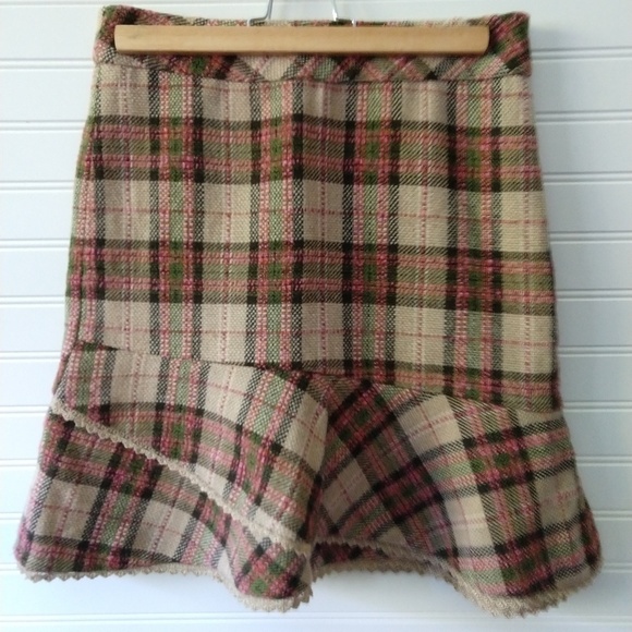 Soup Dresses & Skirts - SOUP | Pink Plaid Wool Blend Lace Ruffle Skirt